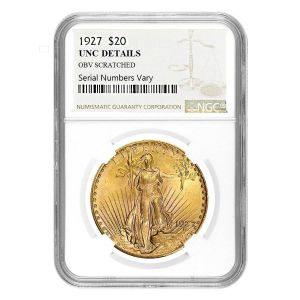 $20 Saint Gaudens Gold Double Eagle Coin 1927 NGC UNC Details