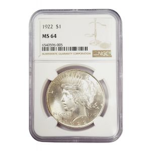 $1 Peace Silver Coin 1922 NGC MS64