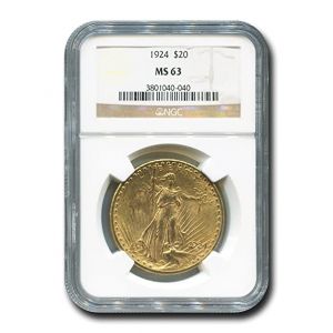 $20 Saint Gaudens Gold Double Eagle Coin 1924 NGC MS63