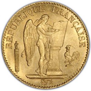 20 Francs France Gold Coin - Lucky Angel 1877 AU .1867oz