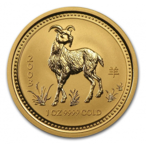 2003 Australia 1oz $100 Gold Lunar Year of the Goat BU (In Capsule) 