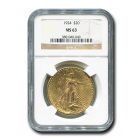 $20 Saint Gaudens Gold Double Eagle Coin 1924 NGC MS63