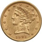 $5 Liberty Head Gold Half Eagle Coin AU