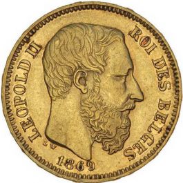 20 Francs Belgium Gold Coin - Leopold II .1867oz