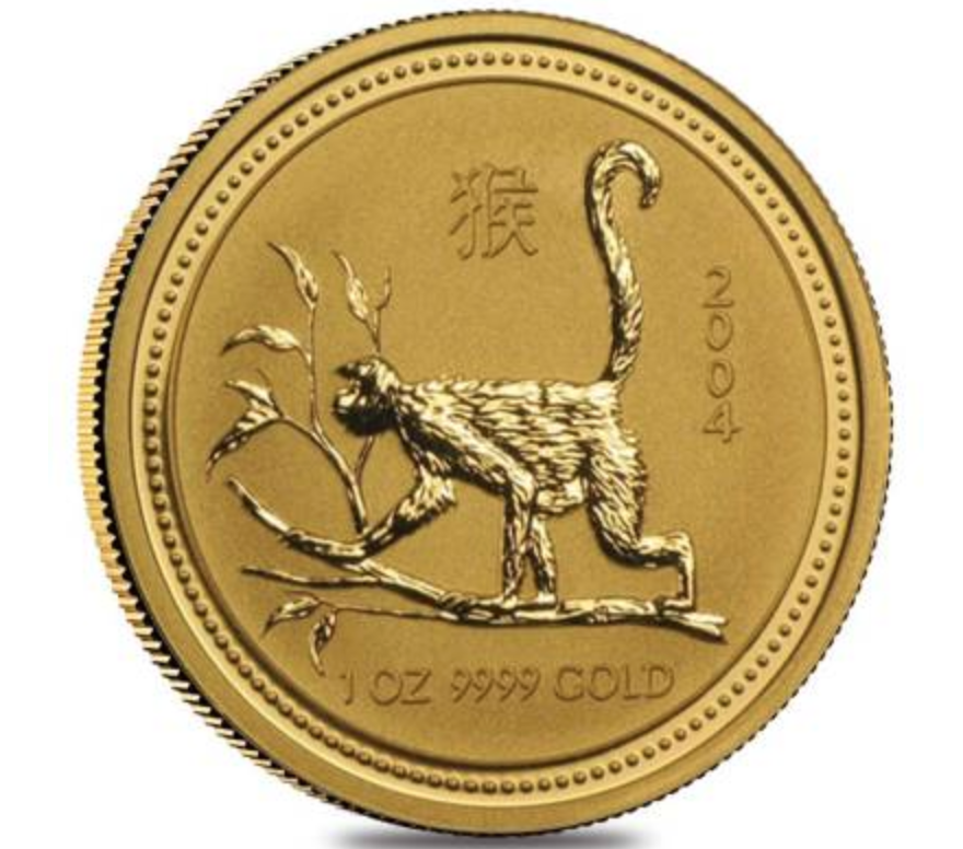 2004 Australia 1 oz $100 Gold Lunar Year of The Monkey (In Capsule)